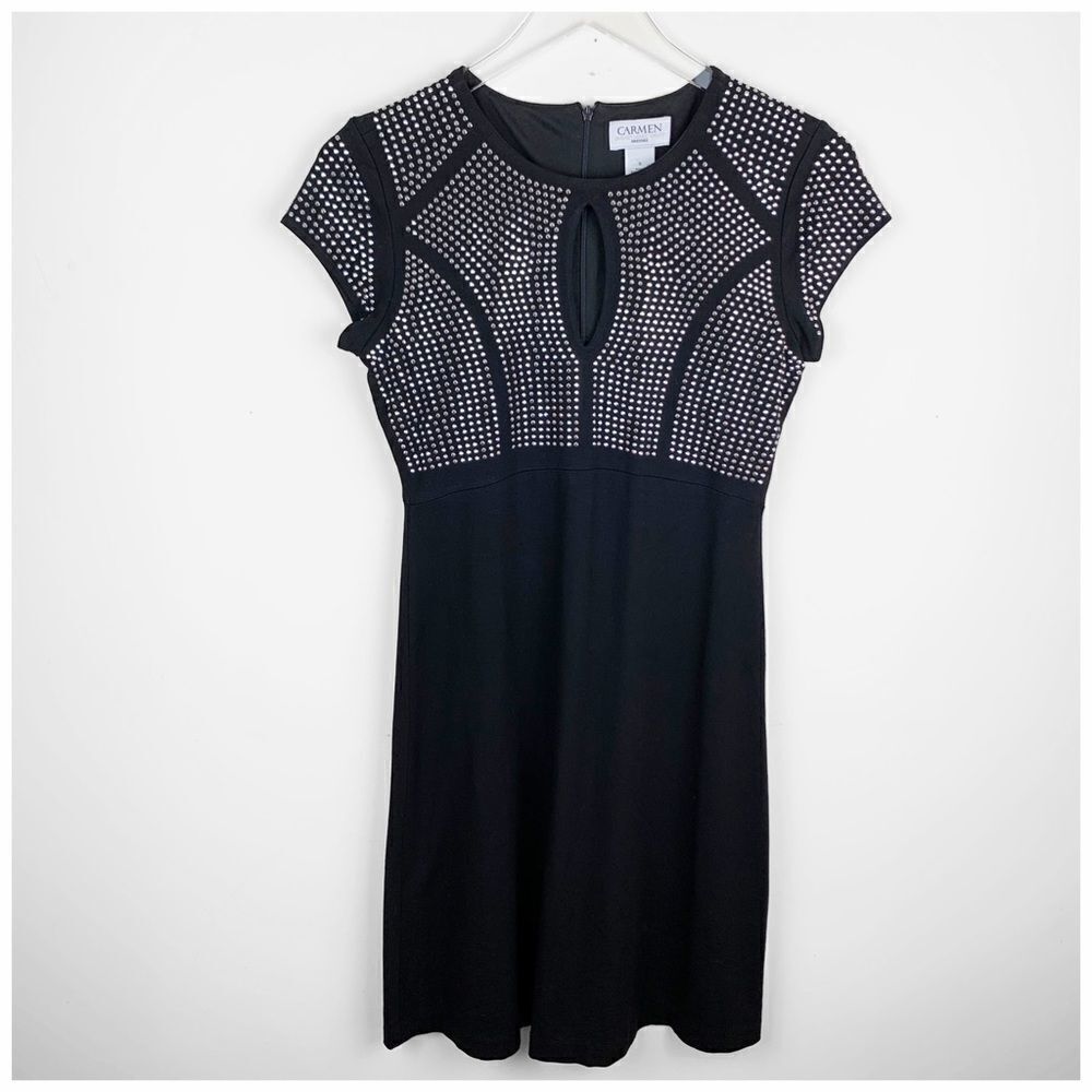 Carmen Marcย Valvoโ Black Silver StudโSheath DressโS